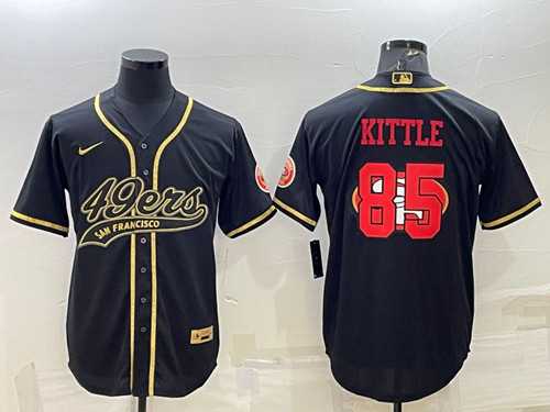 Men%27s San Francisco 49ers #85 George Kittle Black Gold Team Big Logo With Patch Cool Base Stitched Baseball Jersey->san francisco 49ers->NFL Jersey